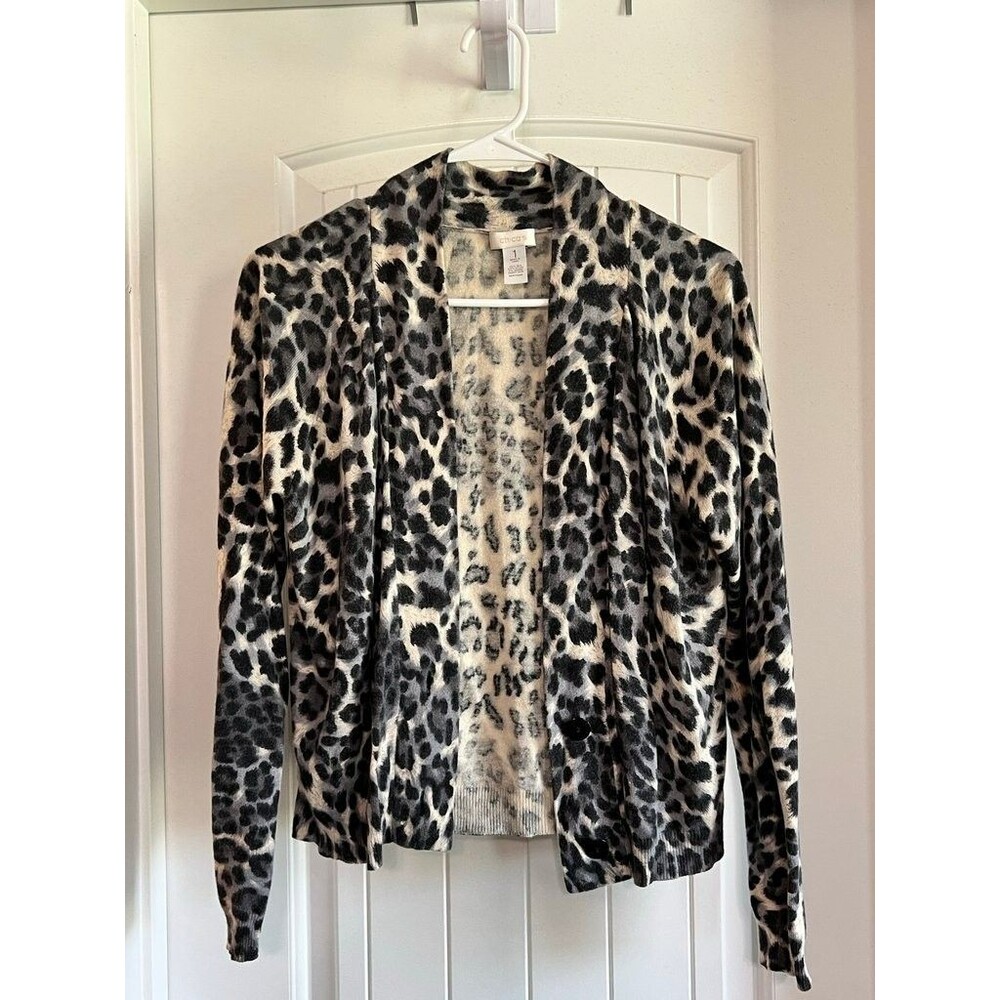 Chico's Leopard Print Cardigan Sweater